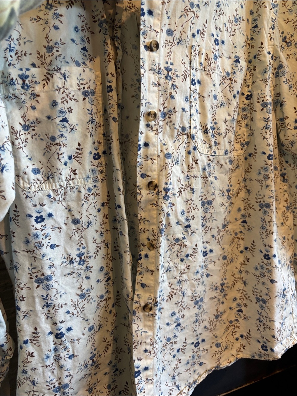 Cream Floral Button-Down with Denim Collar - Picture 4 of 5